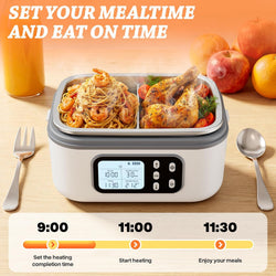 Cordless Personal Meal Warmer with Timer, 1.5L Stainless Steel Container - White