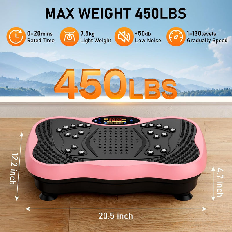 Vibration Plate Exercise Machine with 130 Speeds, Bluetooth, Remote and Resistance Bands