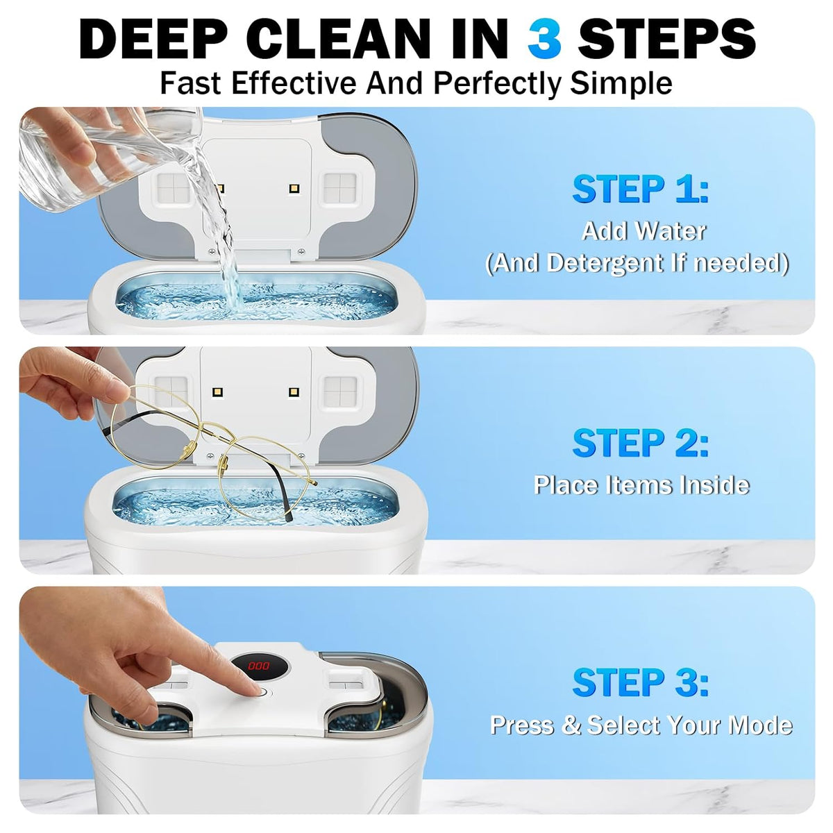 Raugbeyvo 48kHz Ultrasonic Jewelry Cleaner with UV Light and 3 Modes, 400mL