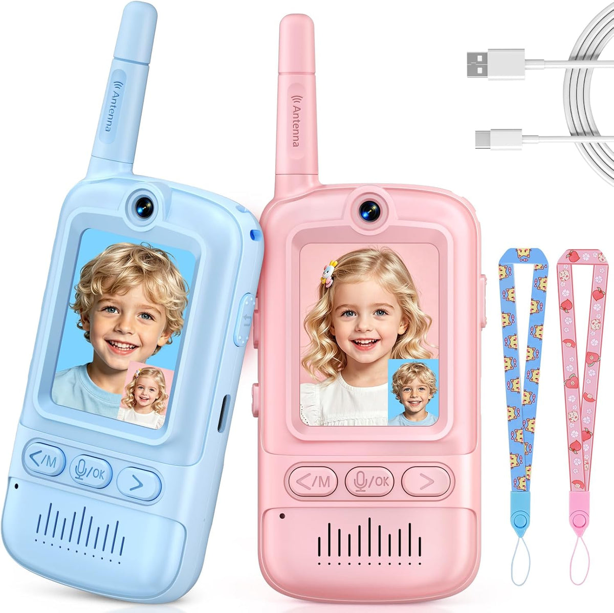 Kids Video Walkie Talkies 2 Pack with Camera, Voice Modes, Games & USB-C Charging