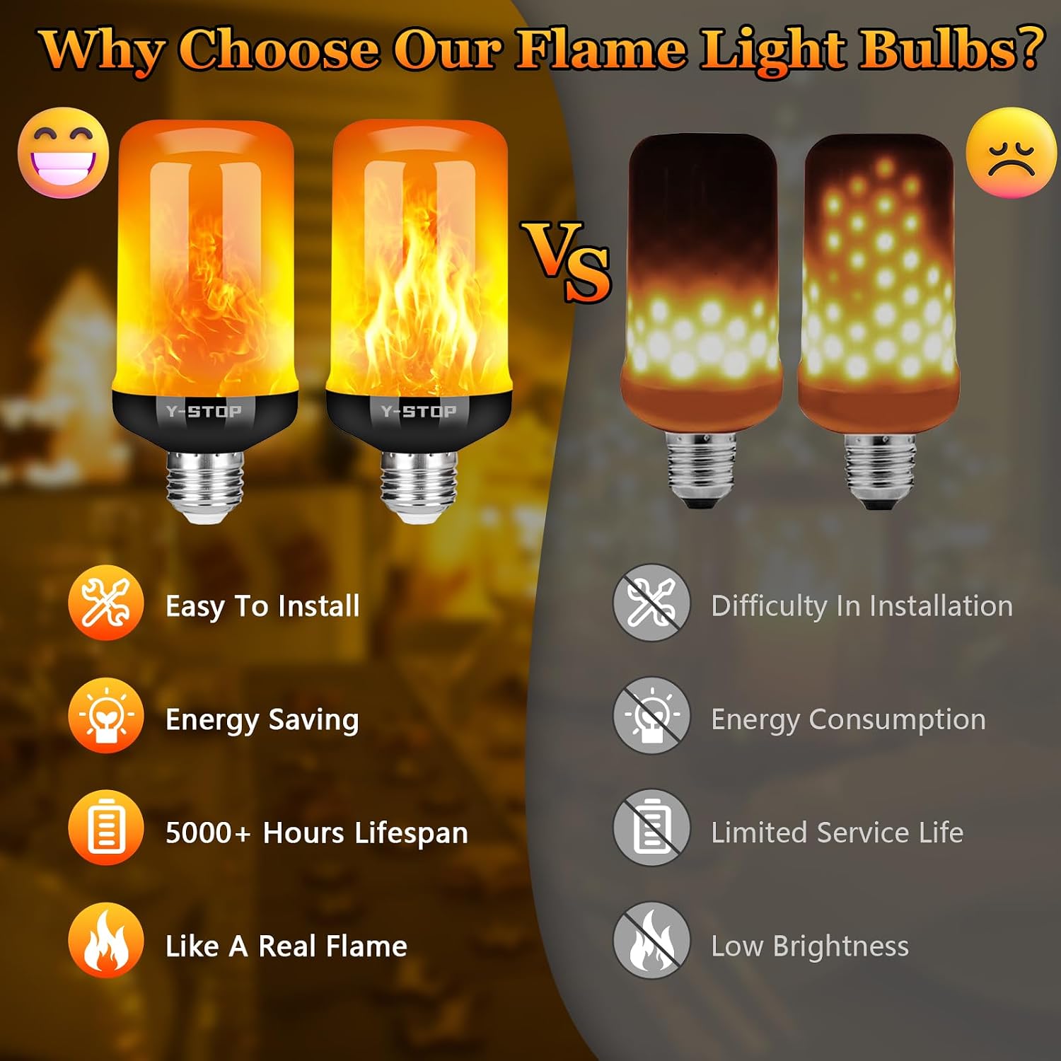 LED Flame Effect Light Bulb with 4 Lighting Modes E26 Base for Halloween Christmas Party Decor