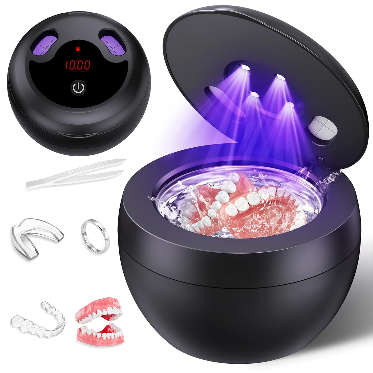 Ultrasonic Retainer Cleaner, 48kHz Denture & Jewelry Cleaner, 200ML Black