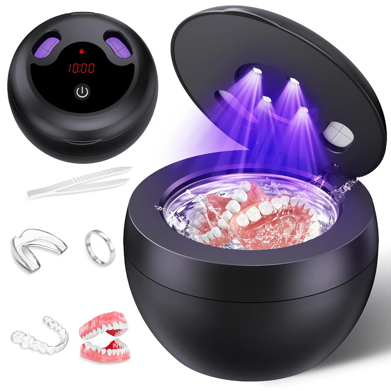 Ultrasonic Retainer Cleaner, 48kHz Denture & Jewelry Cleaner, 200ML Black
