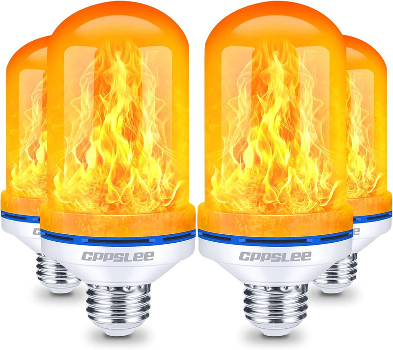 LED Flame Effect Light Bulbs 2-Pack, E26 Base, 4 Modes, Gravity Sensor, Warm Yellow