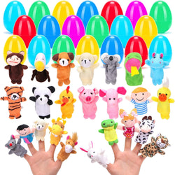 24-Count Prefilled Easter Eggs with Plush Animal Finger Puppets, Easter Basket Stuffers and Egg Hunt Party Favors