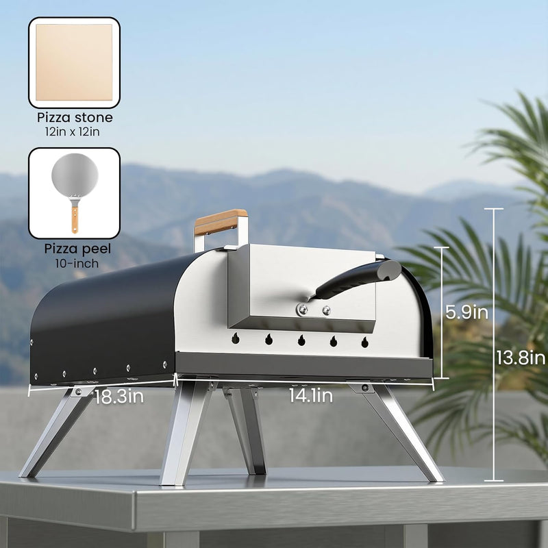 Pizza Oven Outdoor 12" Multi-Fuel – Wood Fire & Propane Pizza Oven (Burner Sold Separately), Outdoor Pizza Oven Reaches 720°F with Pizza Stone & Peel, Portable for Backyard, Camping, Tailgating