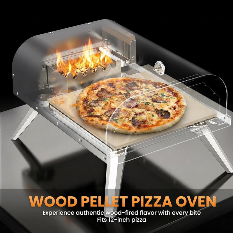 Pizza Oven Outdoor 12" Multi-Fuel – Wood Fire & Propane Pizza Oven (Burner Sold Separately), Outdoor Pizza Oven Reaches 720°F with Pizza Stone & Peel, Portable for Backyard, Camping, Tailgating