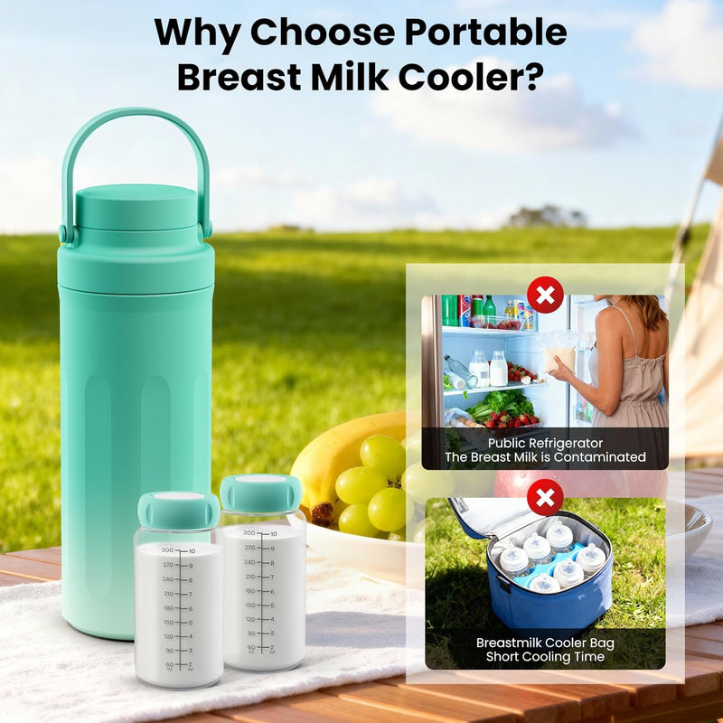 22oz Portable Breast Milk Cooler for Work & Travel, Breastmilk Cooler with 360° Total Cooling for 24 Hours & Leak-Proof Dual-Bottle for Breastfeeding Moms' All-Day Needs