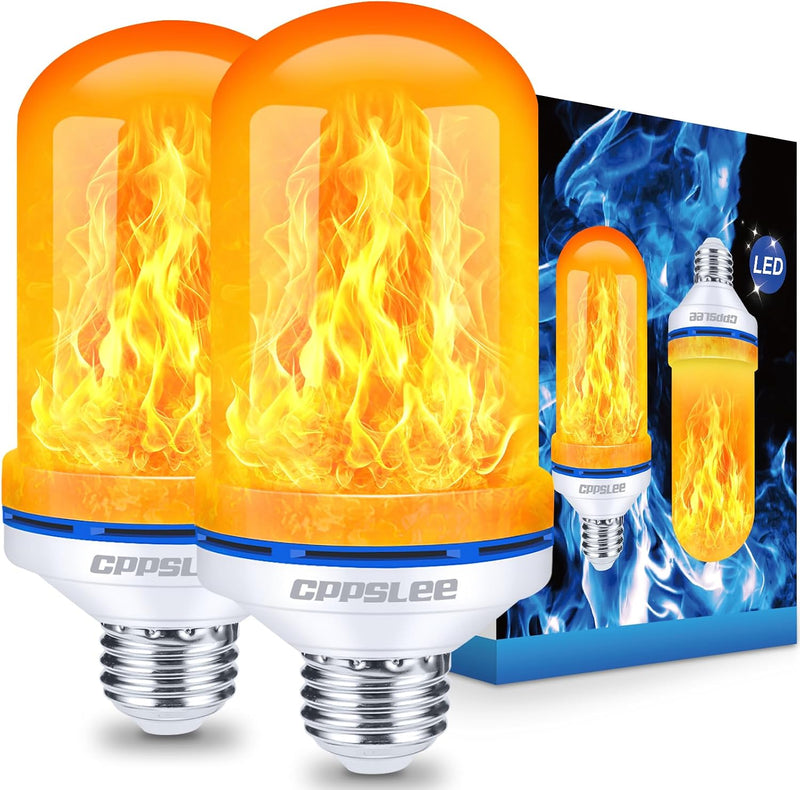 LED Flame Effect Light Bulbs 2-Pack, E26 Base, 4 Modes, Gravity Sensor, Warm Yellow