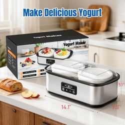 Yogurt Maker with Two Containers, Yogurt Maker Machine with Adjustable Temperature & Time Control, Automatic Shut-Off & Constant Temper for Homemade Probiotic Yogurt, Promoting Gut Health