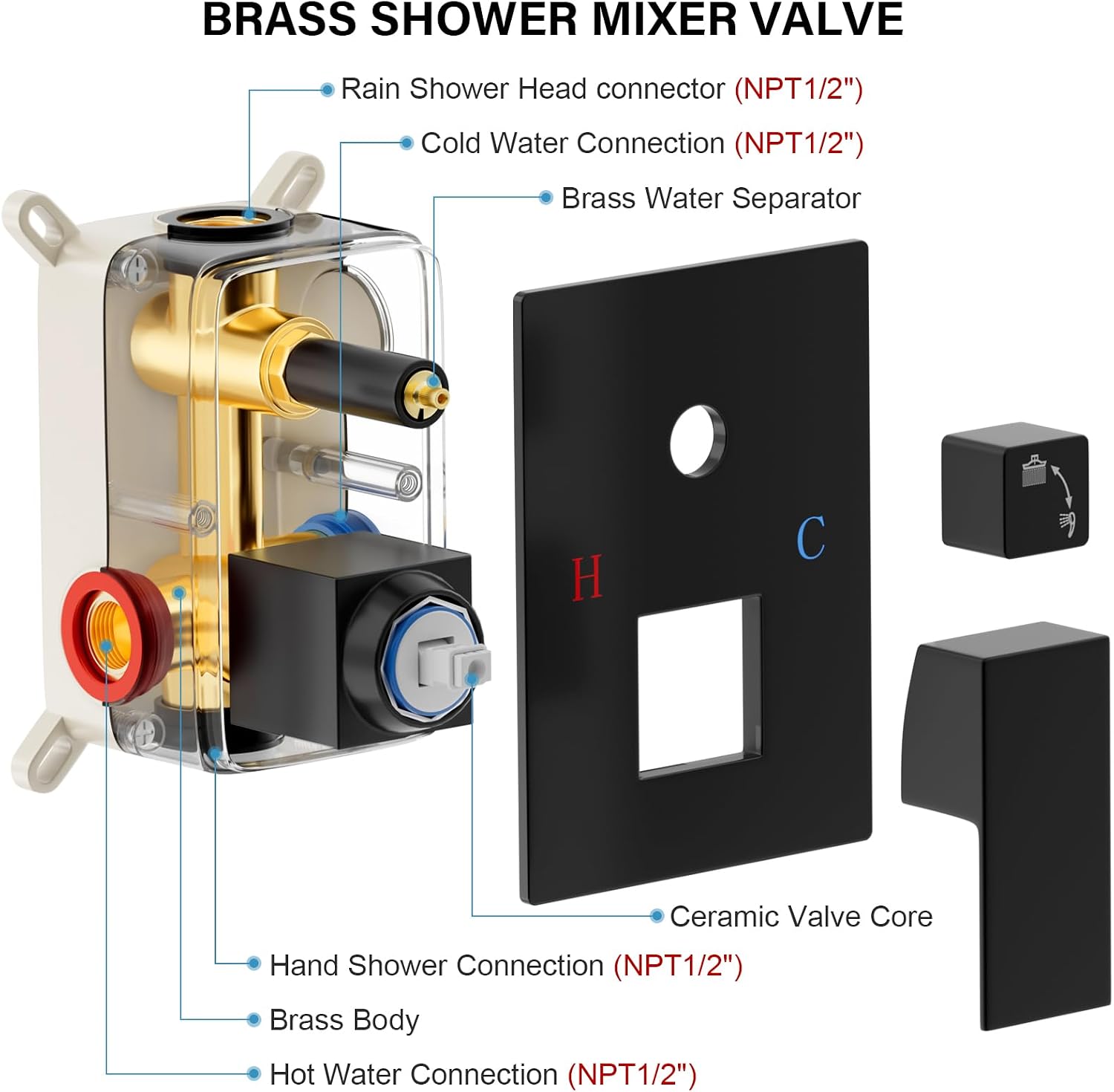Rainfall Shower System with Handheld Shower Head Pressure Balance Valve and Metal Trim Kit
