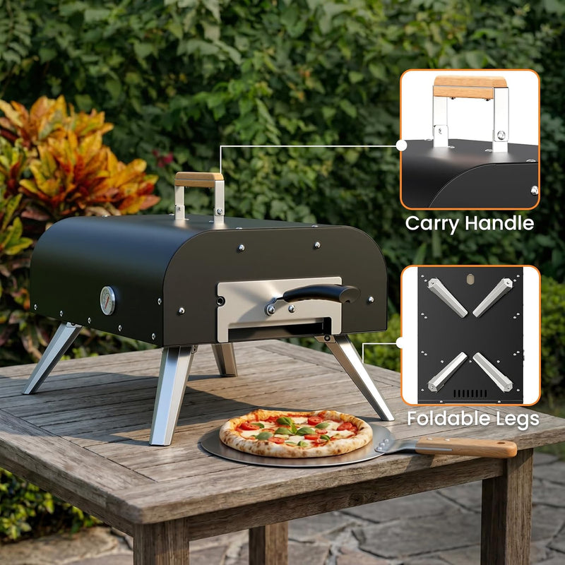 Pizza Oven Outdoor 12" Multi-Fuel – Wood Fire & Propane Pizza Oven (Burner Sold Separately), Outdoor Pizza Oven Reaches 720°F with Pizza Stone & Peel, Portable for Backyard, Camping, Tailgating