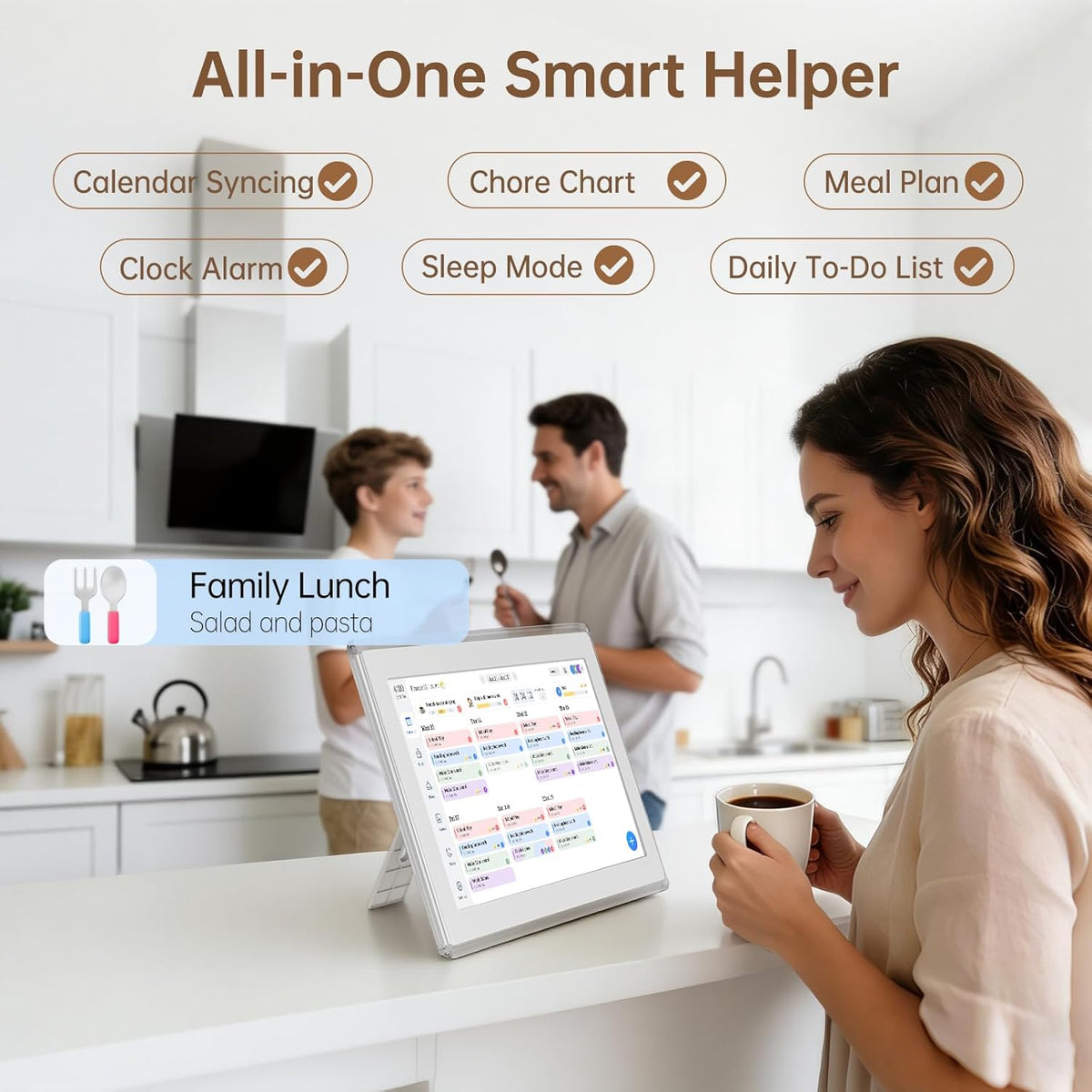 Digital Calendar Wall Touch Screen, 15.6 Inch Smart HD Electronic Calendar for Family & Chore Chart with Meal Planner, Built-in Digital Photo Frame
