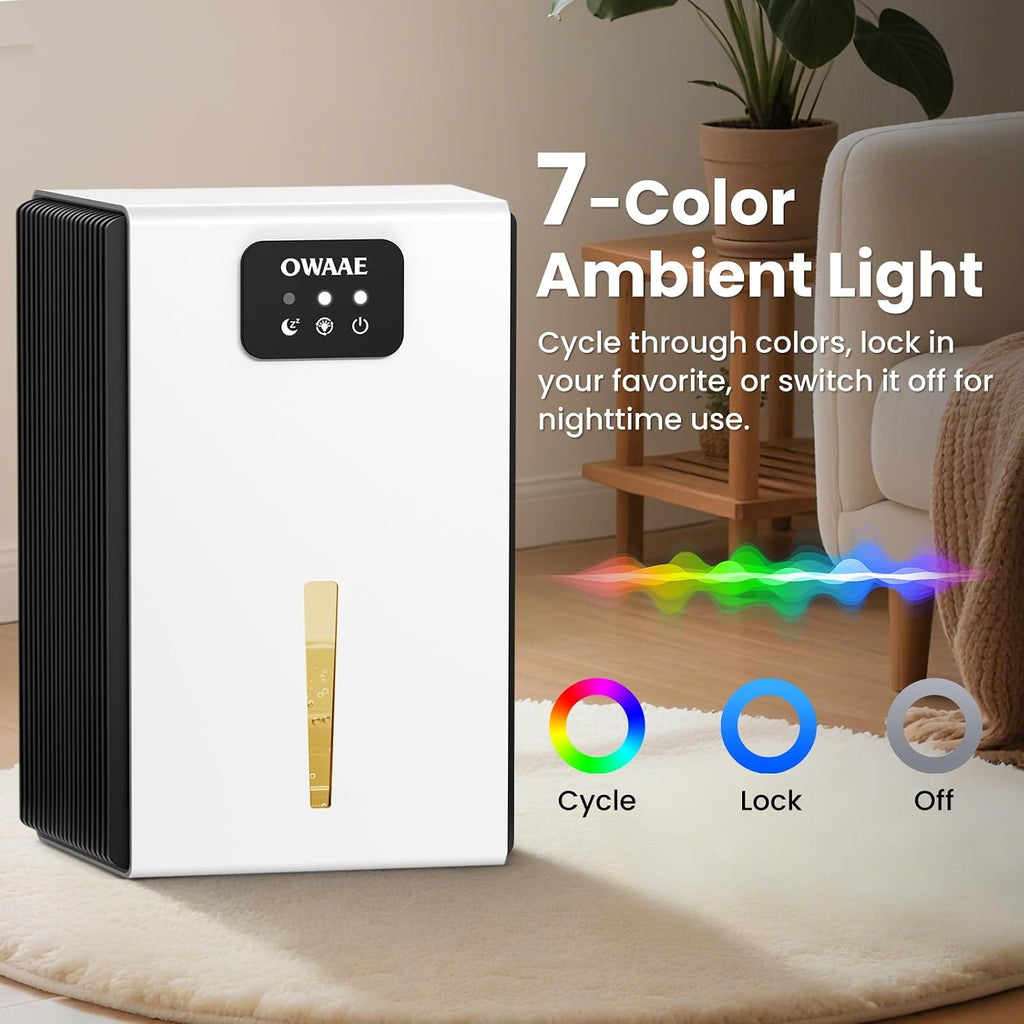 Quiet Portable Dehumidifier with Large Tank, Sleep Mode and Ambient Night Light