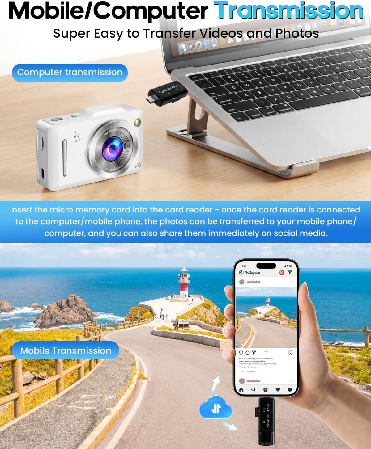 Compact Digital Camera with Autofocus, Zoom, Anti-Shake and Memory Card