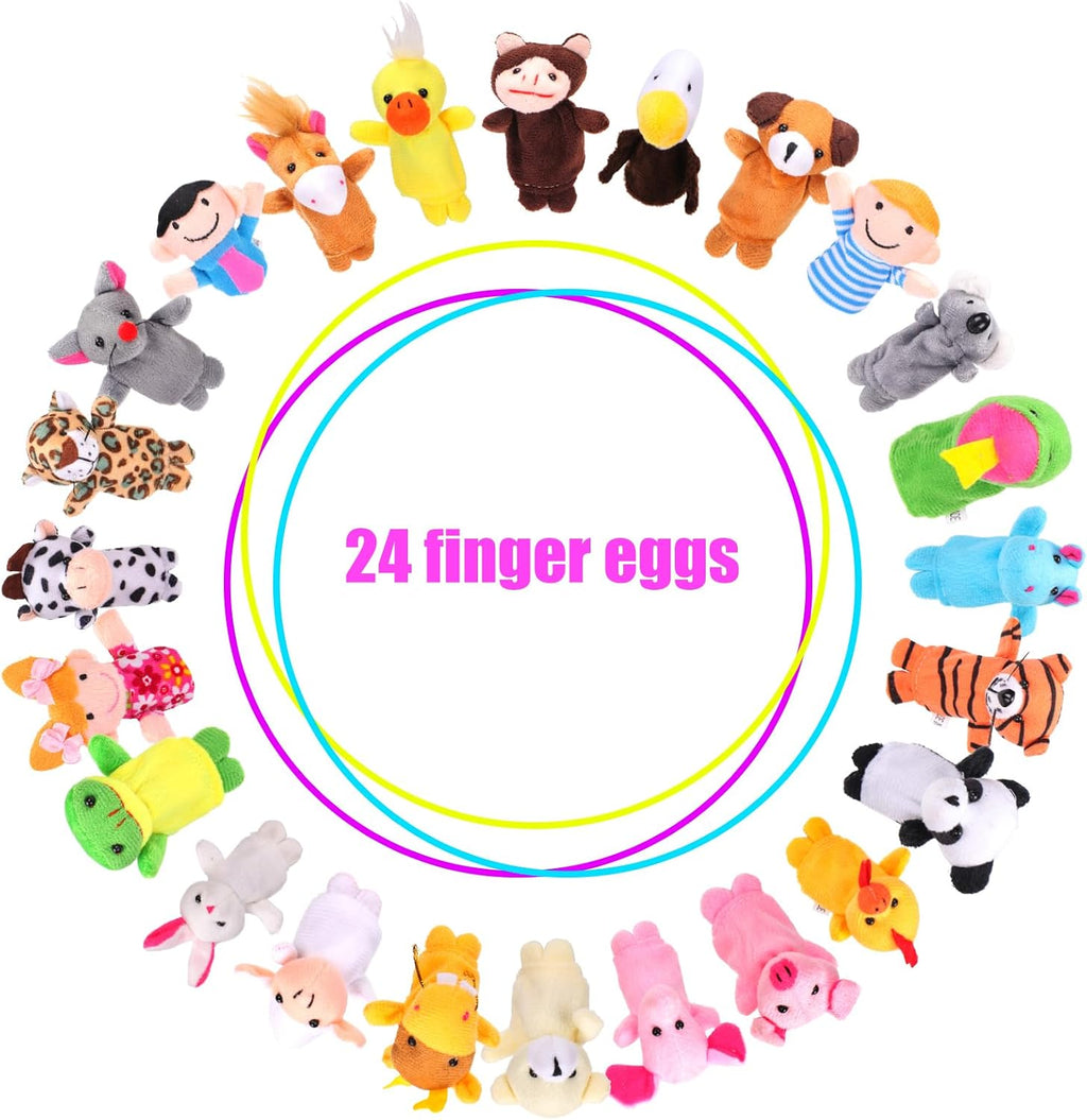 24-Count Prefilled Easter Eggs with Plush Animal Finger Puppets, Easter Basket Stuffers and Egg Hunt Party Favors