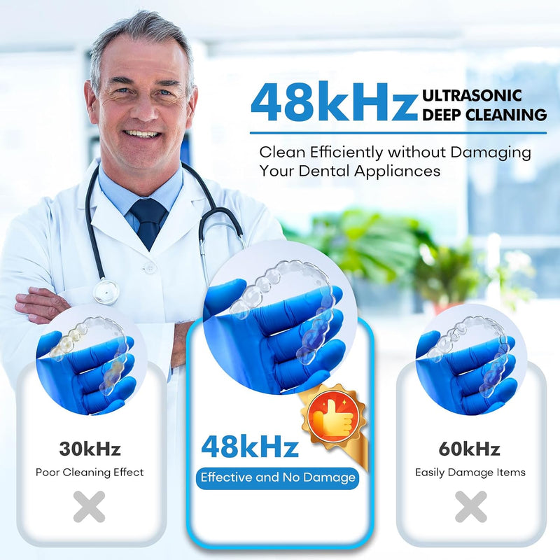 Ultrasonic Retainer Cleaner, 48kHz Denture & Jewelry Cleaner, 200ML Black