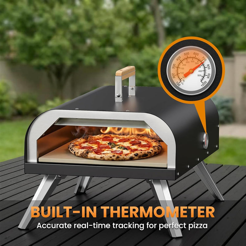 Pizza Oven Outdoor 12" Multi-Fuel – Wood Fire & Propane Pizza Oven (Burner Sold Separately), Outdoor Pizza Oven Reaches 720°F with Pizza Stone & Peel, Portable for Backyard, Camping, Tailgating