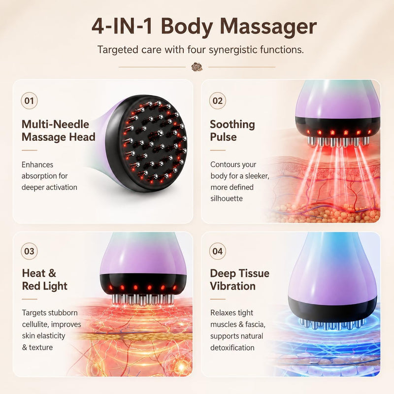 Cordless Lymphatic Massage Tool with Heat, Red Light, Vibration & Pulse for Full Body Care