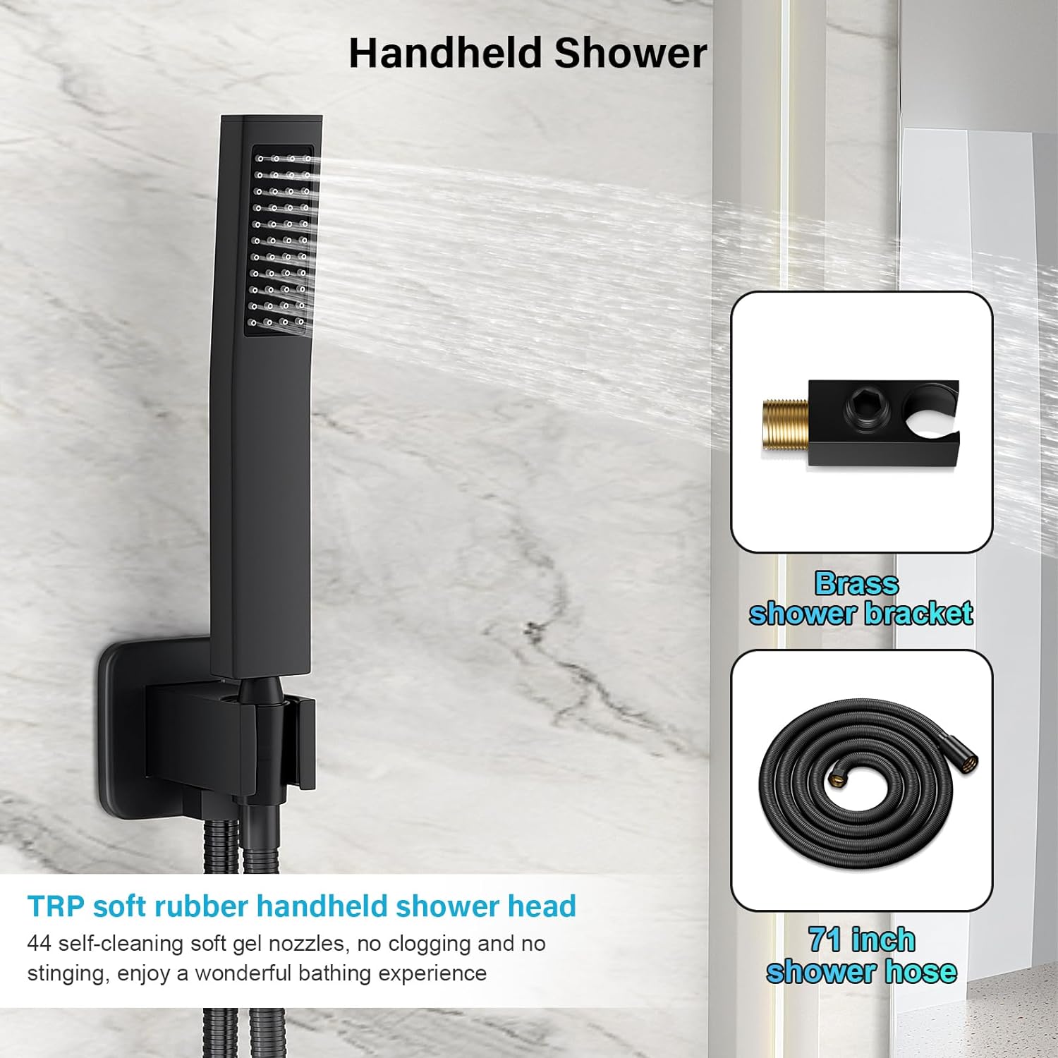 Rainfall Shower System with Handheld Shower Head Pressure Balance Valve and Metal Trim Kit