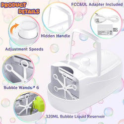 ubble Machine for Kids, High Output Bubble Maker Blower for Parties, Blue