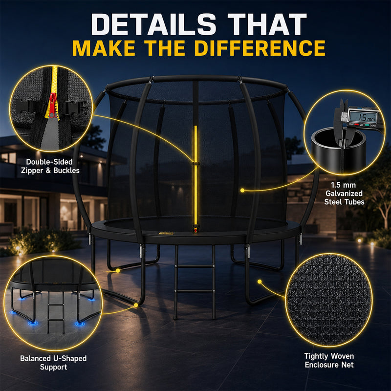 Outdoor Trampoline with Enclosure Net, ASTM & CPSIA Certified Heavy-Duty Backyard Trampoline for Kids
