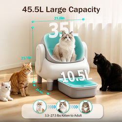 Automatic Litter Box,Open Top Self Cleaning Litter Box with App Control for Multiple Cats, Safety Sensors Protection, Odor Control Includes 2 roll Liners,Large Waste Bin, Cream White