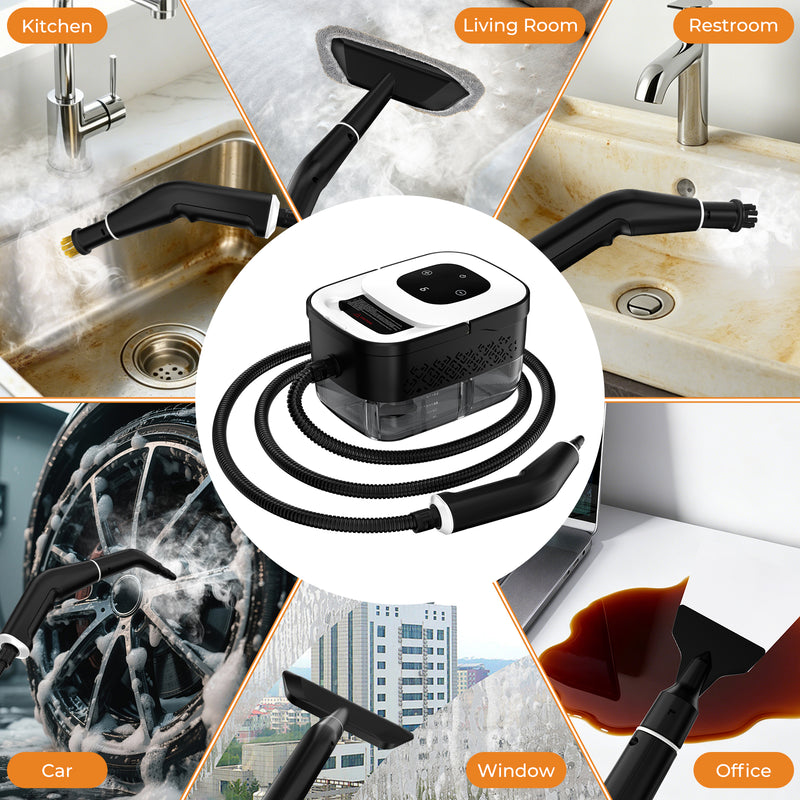 Steam Cleaner, Portable Steamer for Cleaning with 16pcs Accessories, 6-Level Adjustable and 15s Heat-Up, Handheld Steam Cleaner for Home, Tile, Dirt, Grout, Grease, Car Detailing