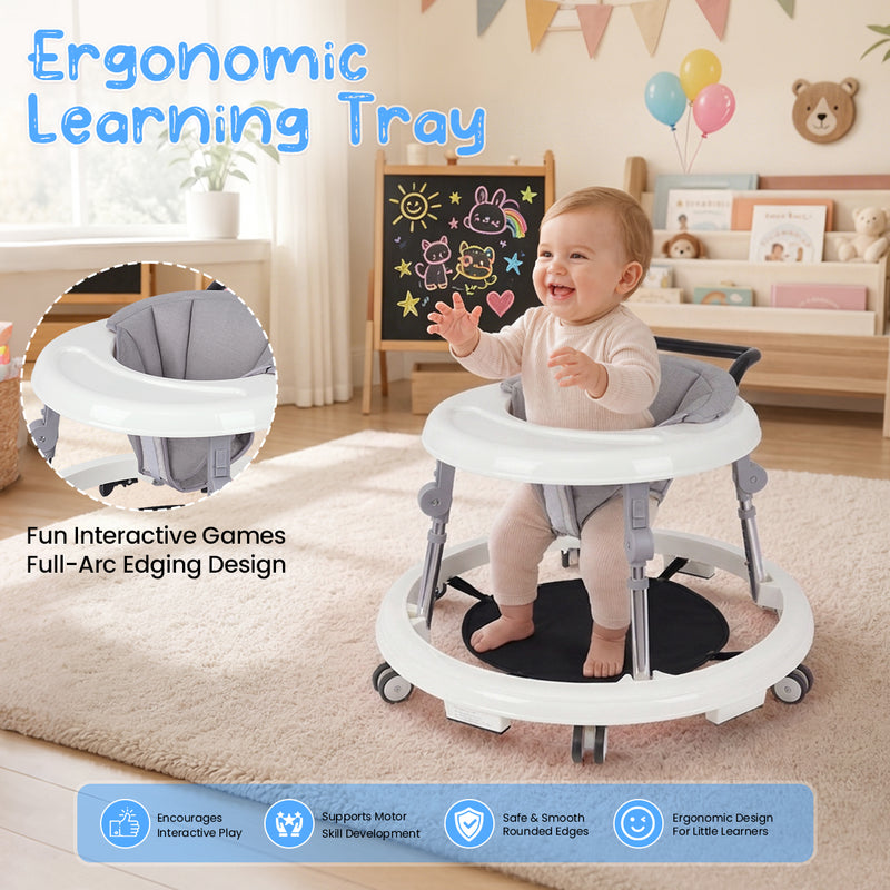 Baby Walker Foldable with 9 Adjustable Heights, Baby Walkers and Activity Center for Girls Boys Babies 7-18 Months, Baby Walker with Wheels Portable Anti-Rollover