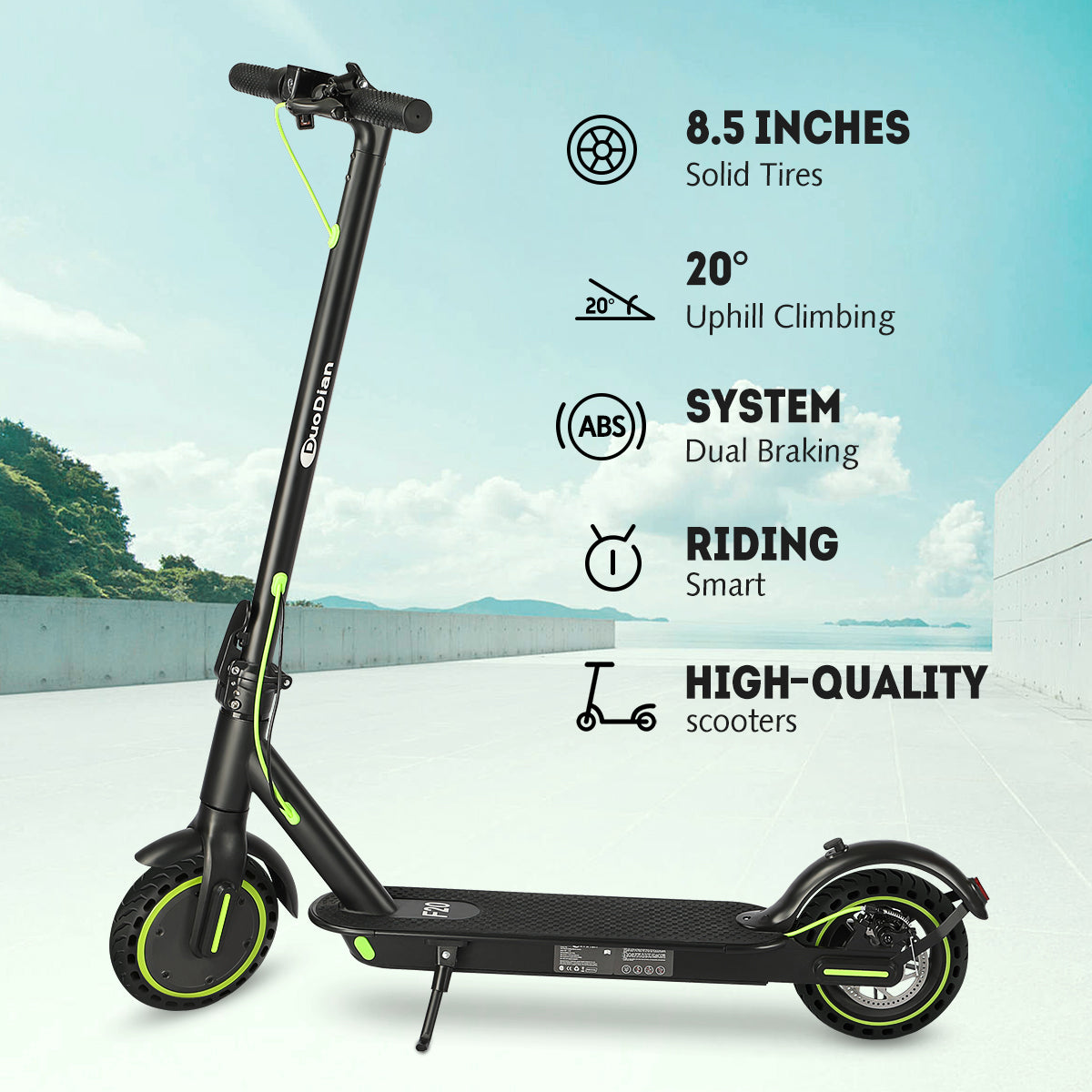 350W Foldable Electric Scooter for Adults with Smart App, 19 MPH Max Speed, 18–21 Mile Range and 8.5" Solid Tires