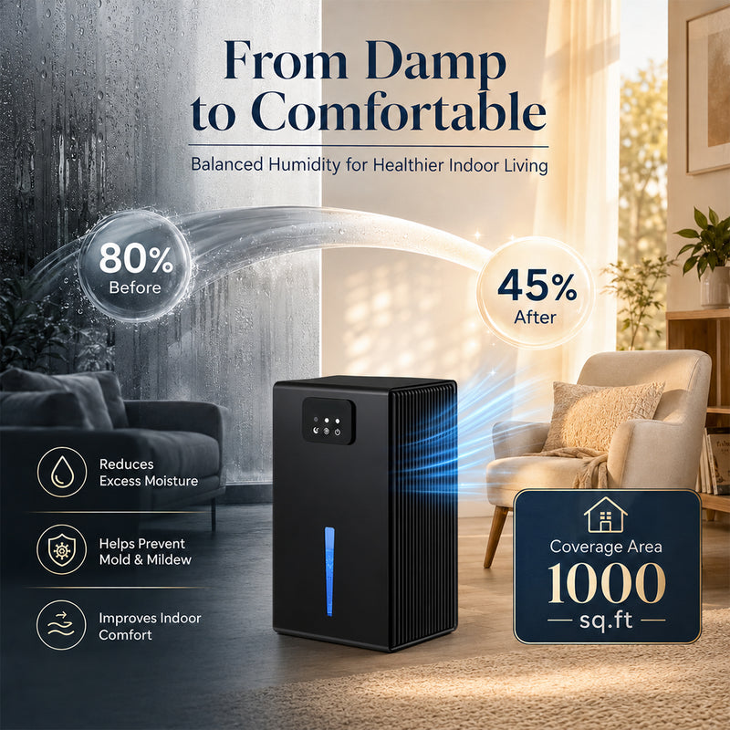 Quiet Portable Dehumidifier with Large Tank, Sleep Mode and Ambient Night Light