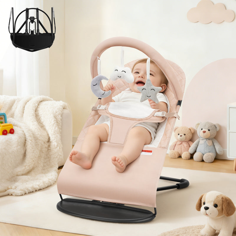 Foldable Baby Walker with Adjustable Height and Wheels, Portable Anti-Rollover Design