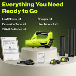 Cordless Leaf Blower, 20V Leaf Blower with 2 x 2.0Ah Batteries & Charger, Up to 450CFM/150MPH, 2 Variable Speed, Lightweight for Blowing Leaves, Patio Cleaning, Lawn Care and Dust (Green)