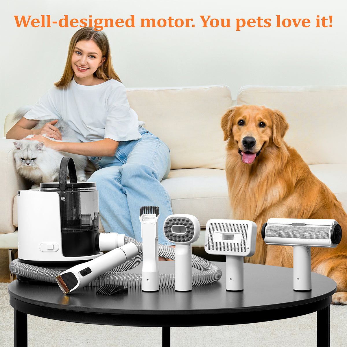Pet Grooming Vacuum Kit with Grooming Brush, Deshedding Tool, Electric Clipper, Cleaning Brush and Flexible Hose for Dogs and Cats