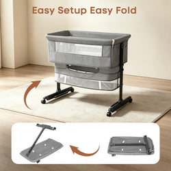 Kmaier Baby Bassinet 3 in 1 Foldable Portable Crib,6 Adjustable Height,with Wheels,Baby Bassinet Rocking-Dark Grey