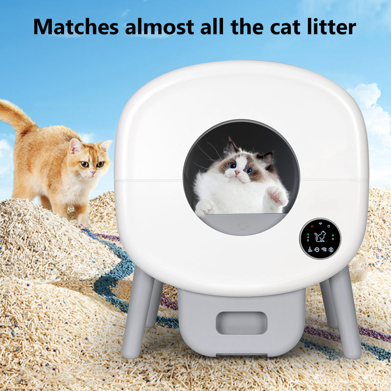 Self Cleaning Litter Box,Large Capacity Automatic Cat Litter Box Self Cleaning for Multiple Cats with App Control and Safety Protection,2 Roll Litter Bags,White