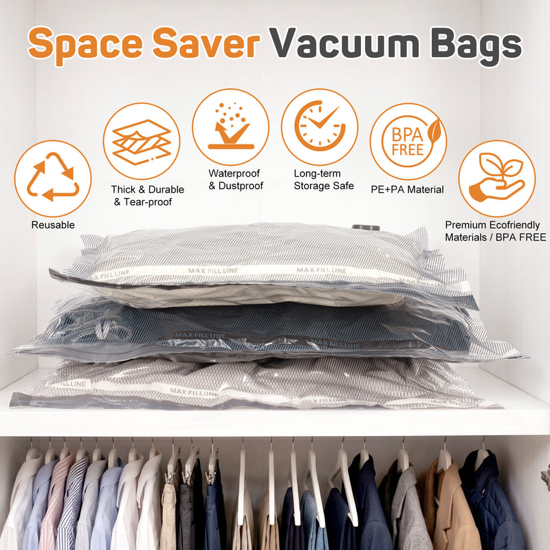 15 Pack Vacuum Storage Bags for Travel with Cordless Pump