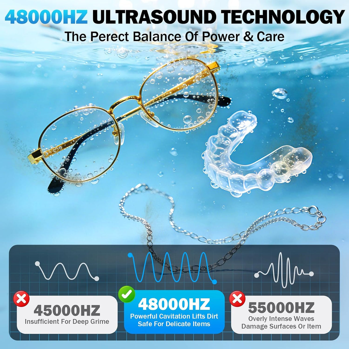 Raugbeyvo 48kHz Ultrasonic Jewelry Cleaner with UV Light and 3 Modes, 400mL
