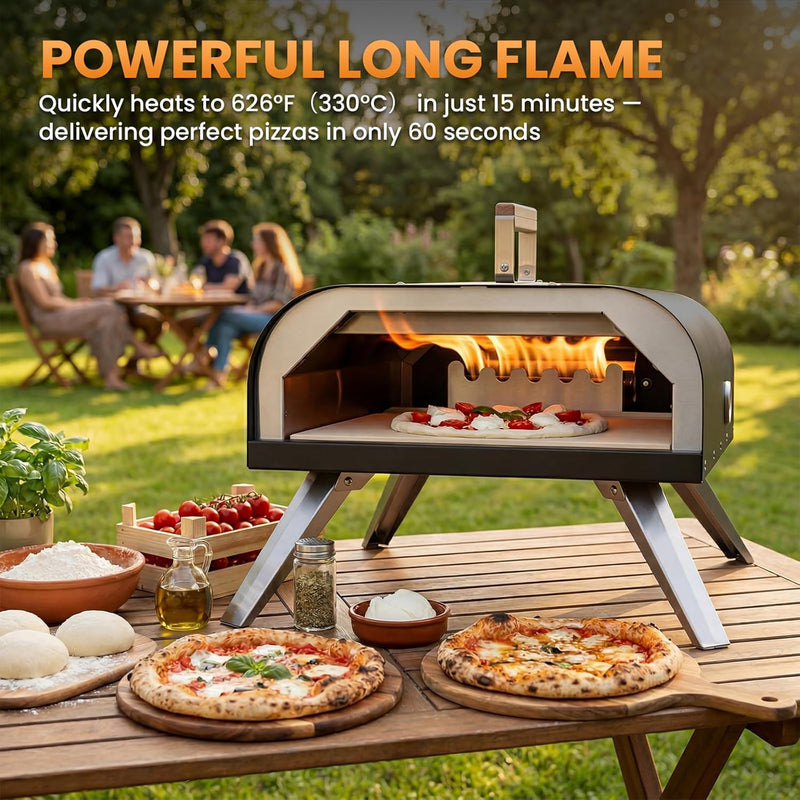 Pizza Oven Outdoor 12" Multi-Fuel – Wood Fire & Propane Pizza Oven (Burner Sold Separately), Outdoor Pizza Oven Reaches 720°F with Pizza Stone & Peel, Portable for Backyard, Camping, Tailgating