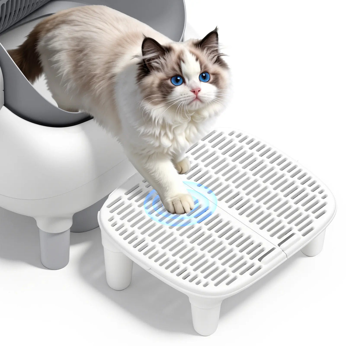 Filter Cat Litter Box Step Ramp, Anti-Tracking Litter Catcher Mat Pedal Stool, Non-Slip Step for Kitten & Senior Cats, Compatible with Self-Cleaning Litter Box