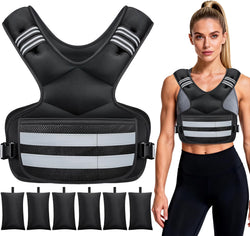 Adjustable Weighted Vest 11-18 lb with 6 Removable Weights, Reflective Stripes & Pockets
