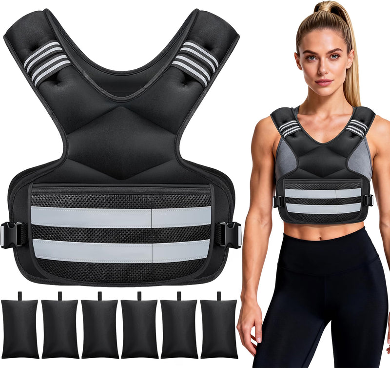 Adjustable Weighted Vest 11-18 lb with 6 Removable Weights, Reflective Stripes & Pockets