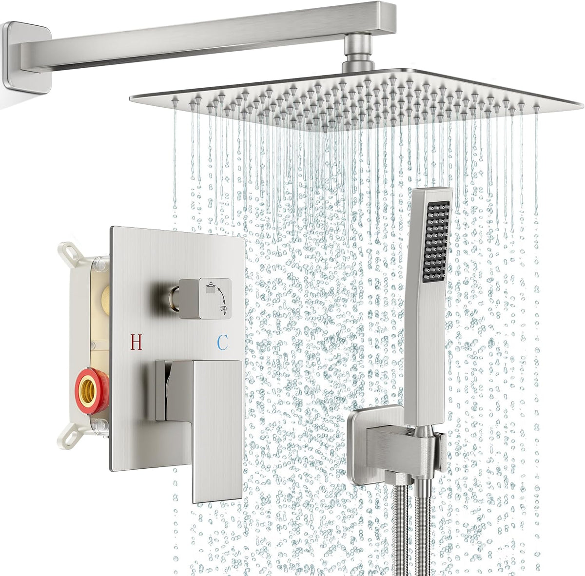 Rainfall Shower System with Handheld Shower Head Pressure Balance Valve and Metal Trim Kit