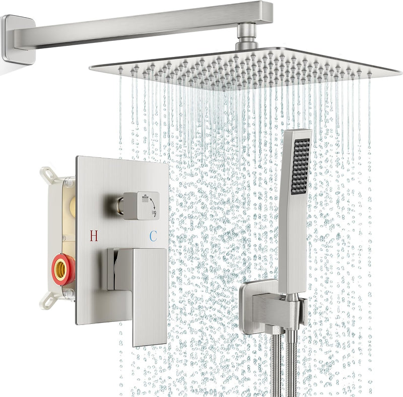 Rainfall Shower System with Handheld Shower Head Pressure Balance Valve and Metal Trim Kit