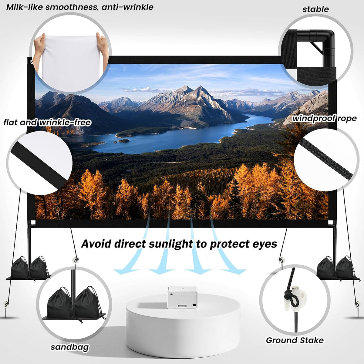 120inch Projector Screen with Stand: Portable Projector Screen Outdoor