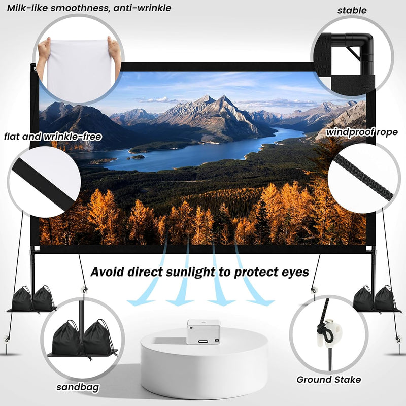 120inch Projector Screen with Stand: Portable Projector Screen Outdoor