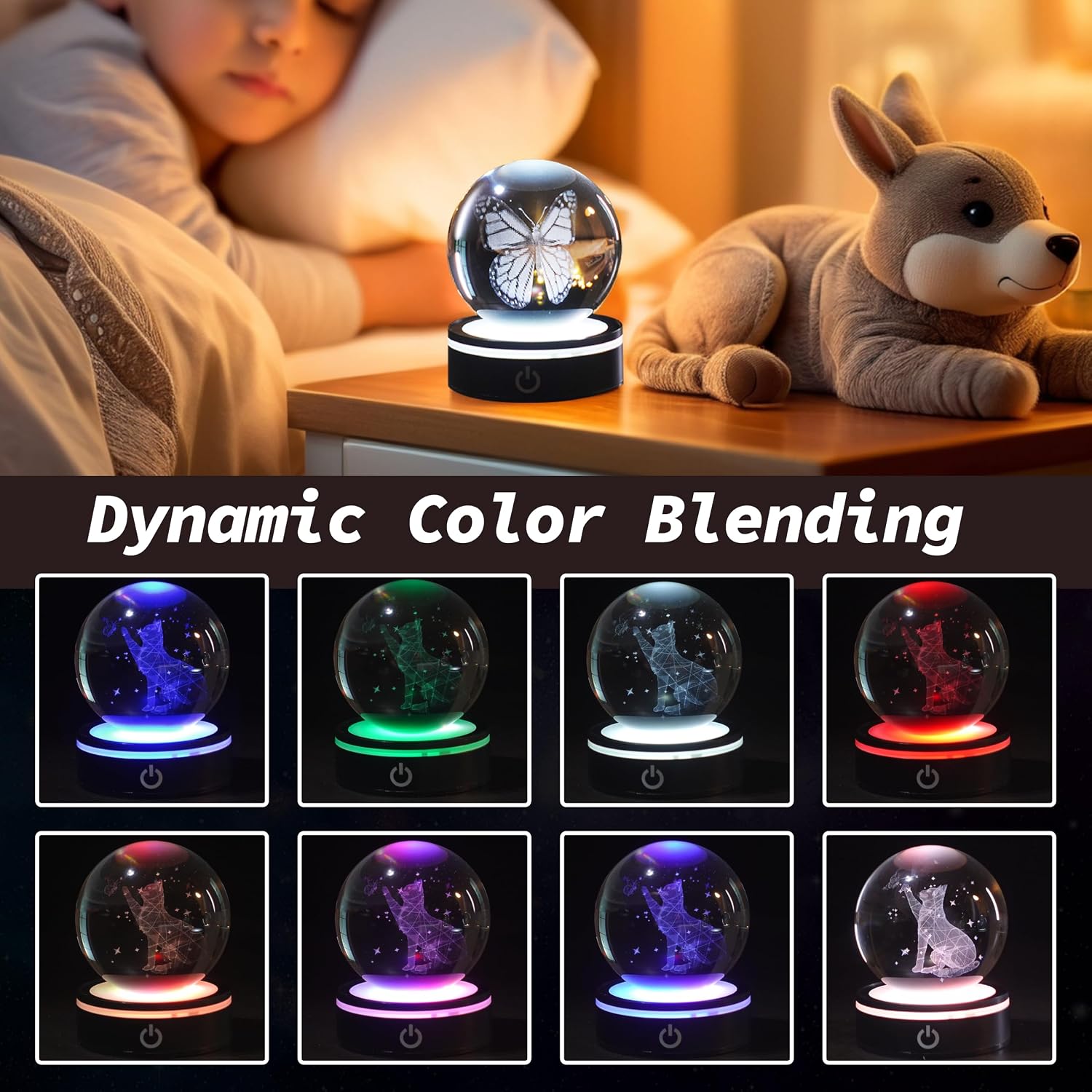 3D Crystal Butterfly Night Light with 16 Colors and 6 Lighting Modes, USB-C Touch Lamp, Gift for Women