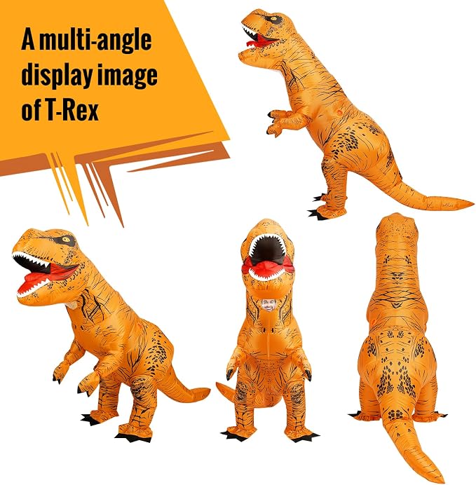 Adult Inflatable T-Rex Dinosaur Costume with Fan, One Size Fits Most - Brown