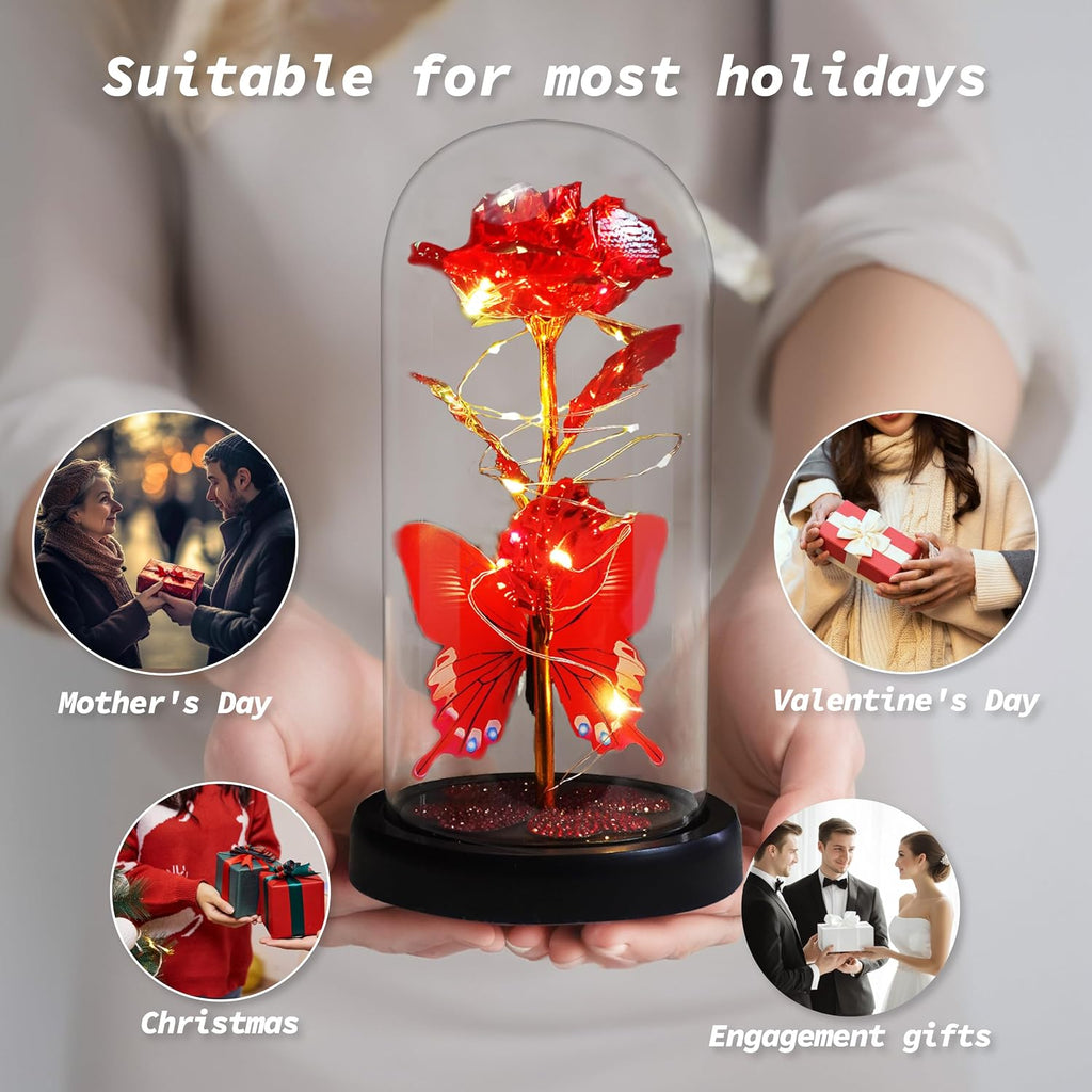 LED Rose Light in Glass Dome Romantic Gift for Anniversary Birthday Valentines Day Decor