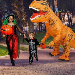 Adult Inflatable T-Rex Dinosaur Costume with Fan, One Size Fits Most - Brown